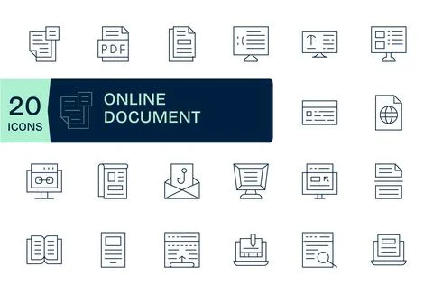 Online Document Vector Icon Repository containing 20 Thin Line 128x128 Grid.. Stock Illustration