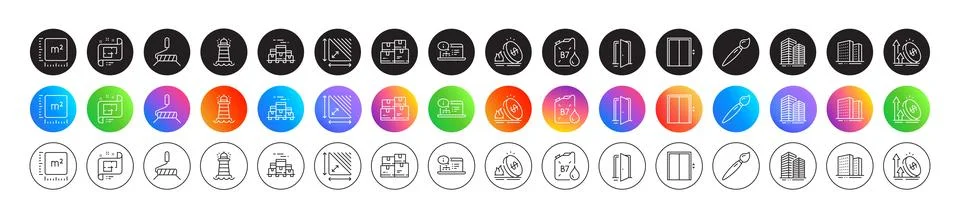 Online documentation, Boxes pallet and Diesel canister line icons. For web app Stock Illustration