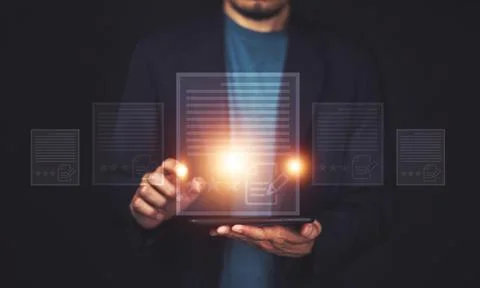 Online documentation database and document management system concept. Busines Stock Photos