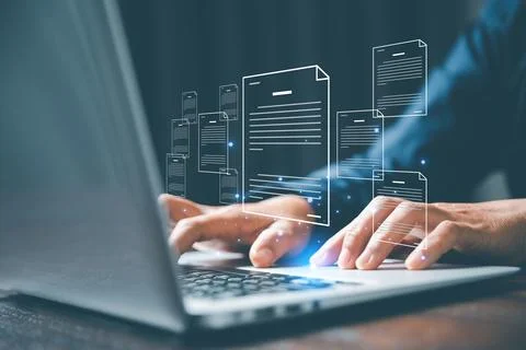 Online documentation database and process document electronic automation pl.. Stock Photos