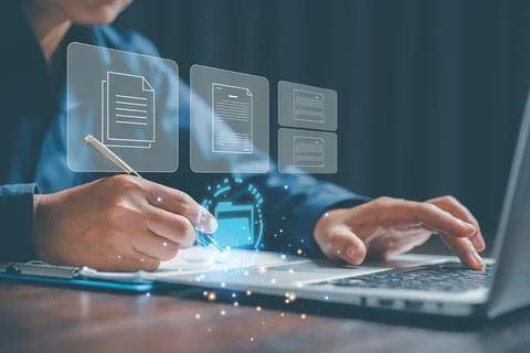 Online documentation database and process document electronic automation pl.. 库存照片