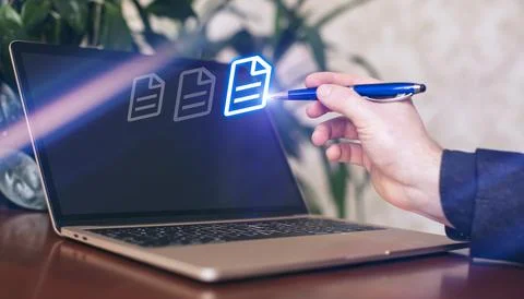 Online documentation management system concept, Businessman using tablet Foto stock