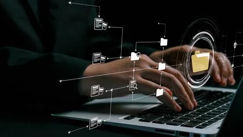 Online Documents Folders Management Streamlining Workflows UUID 스톡 사진