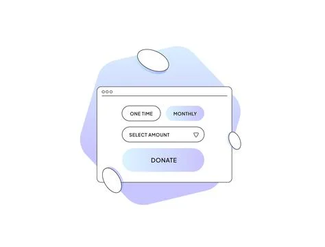 Online donation form appears in window with one time monthly options amount Stock Illustration