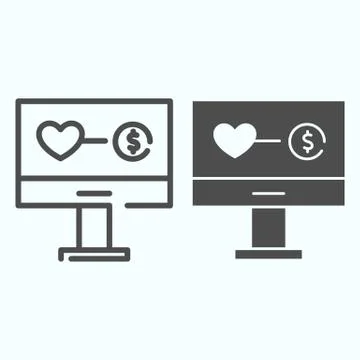 Online donation line and solid icon. Online transfering vector illustration Stock Illustration