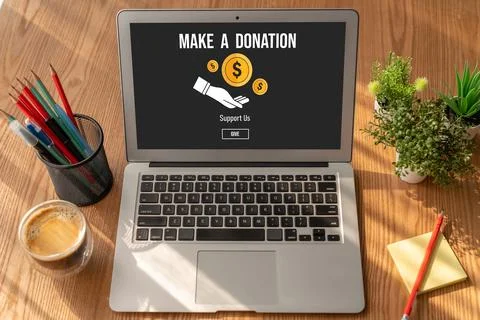 Online donation platform offer modish money sending system Stock Photos
