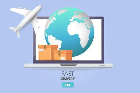 Online e-commerce and worldwide logistics concept Stock Illustration