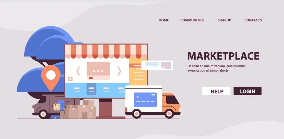 Online e-commerce marketplace e-shop application on monitor screen internet イラスト素材