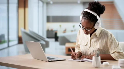 Online E-Learning Course: Study Black Student Webinar Stock Footage 328401939