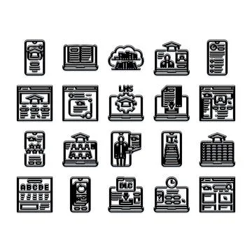 Online e learning digital education platform icon set 库存插图