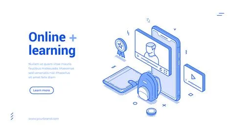 Online e learning education video lesson digital technology isometric web b.. Stock Illustration