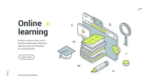 Online e learning internet education college school isometric web banner de.. Stock Illustration