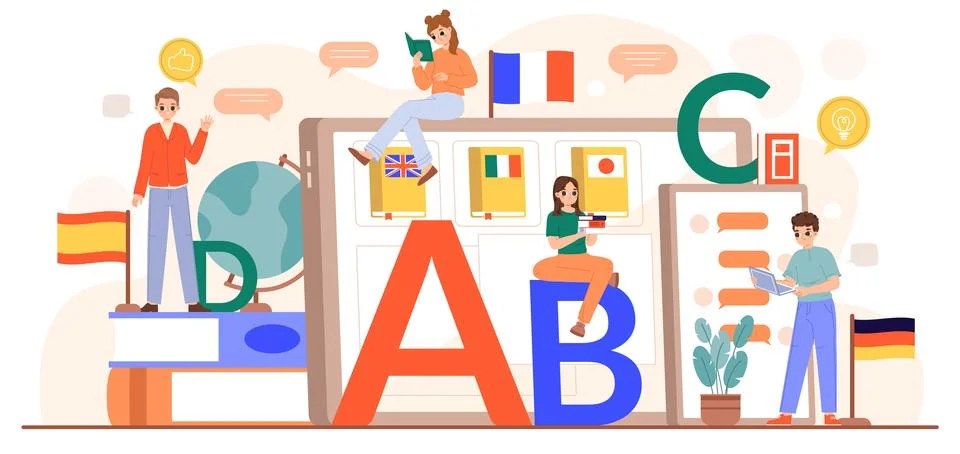 Online e-learning languages, video lessons or translator. Students prepare to イラスト素材