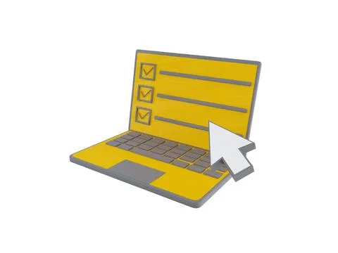 Online education 3d icons. e-book, online lecture, curriculum, gray - yellow Stock Illustration