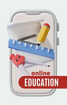 Online education 3D poster vector advertising design, geometric and mathematic Stock Illustration