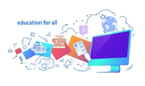 Online education for all e-learning concept knowledge database horizontal banner Stock Illustration
