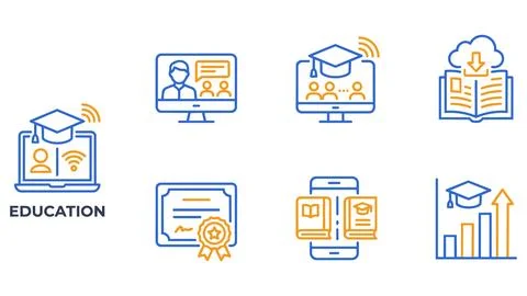 Online education and academic learning linear icon set with education, learni Stock Illustration