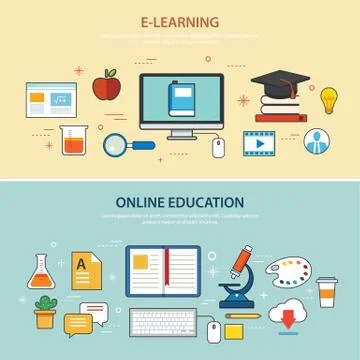 Online education and e-learning banner flat design template イラスト素材