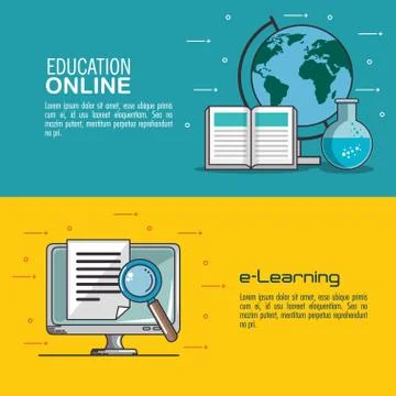 Online education and e-learning concept Illustrazione stock