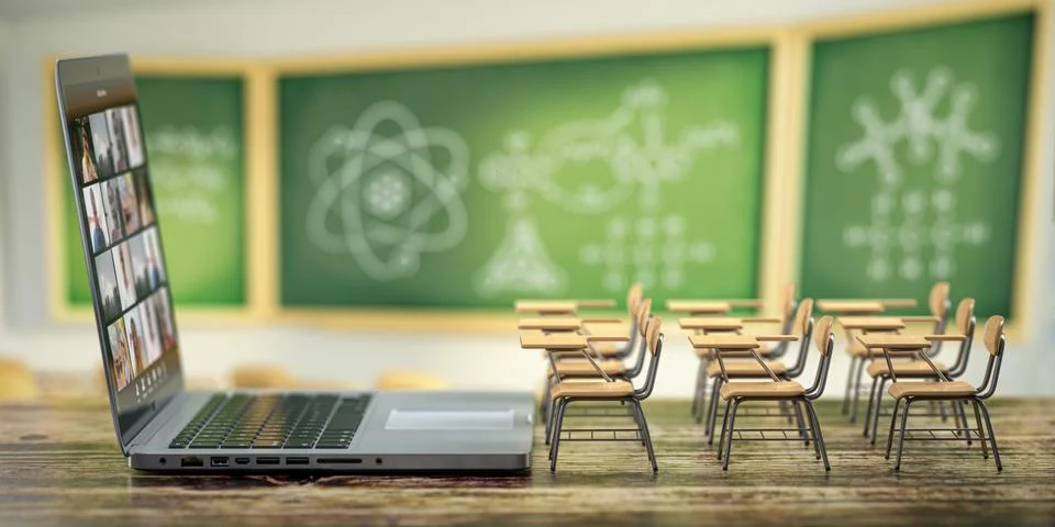 Online education and e-learning concept. Home quarantine distance learning. L Stock Illustration