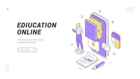 Online Education And E-learning Isometric Vector Illustration For A Digital.. Ilustración de archivo