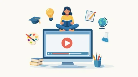 Online Education And Educational Video Concept. Flat Design Animation  動画素材 346253010