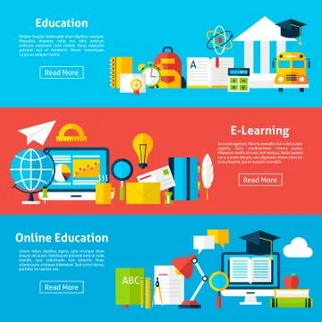 Online Education and Electronic Learning Flat Horizontal Banners Stockillustratie