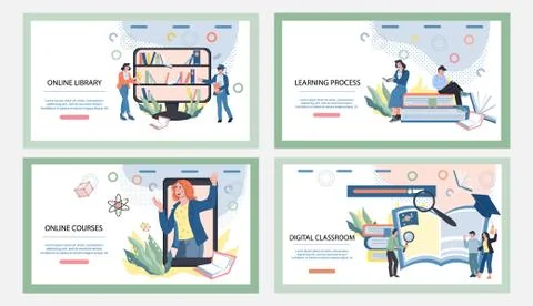 Online education and internet e-learning website banners set. Stock Illustration