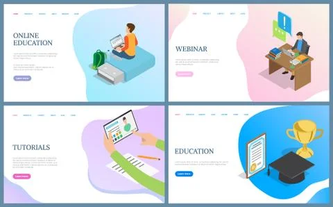 Online Education and Tutorials, Webinar Web Vector Illustrazione stock