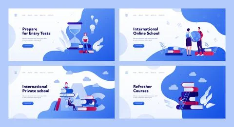 Online education banner template. Vector flat illustration set. Collection of Stock Illustration