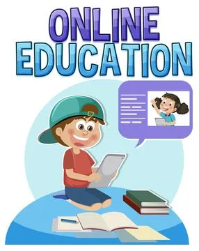Online education with a boy using tablet Illustrazione stock