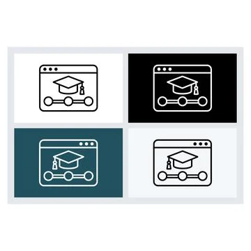 Online education browser window icon with graduation cap and progress timelin Stock Illustration