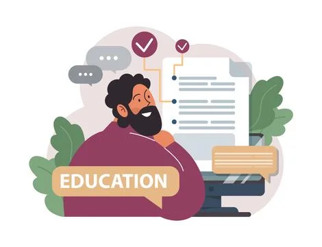 Online education. Character study remotely using internet, online Stock Illustration