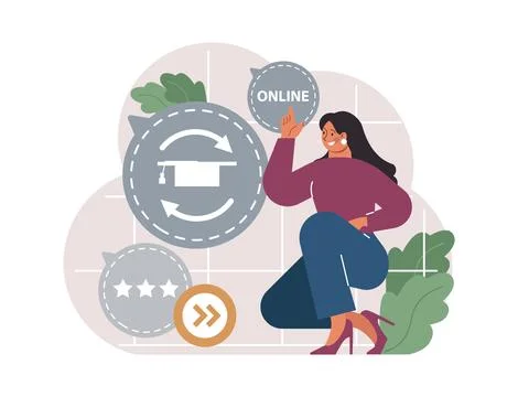 Online education. Character study remotely using internet, online 스톡 일러스트