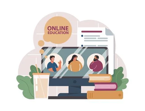 Online education. Character study remotely using internet, online 스톡 일러스트