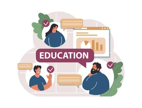 Online education. Character study remotely using internet, online Illustrazione stock