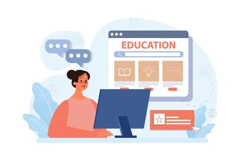 Online education. Character study remotely using internet, online Stockillustratie