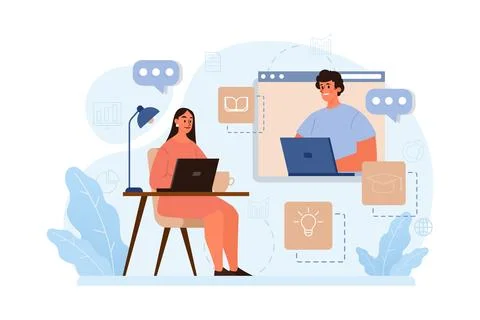 Online education. Character study remotely using internet, online イラスト素材