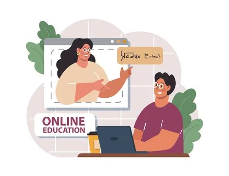 Online education. Character study remotely using internet, online 스톡 일러스트