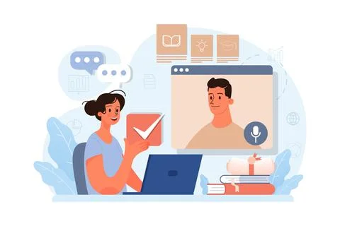Online education. Character study remotely using internet, online Stockillustratie