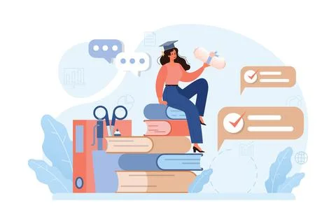 Online education. Character study remotely using internet, online Stock Illustration