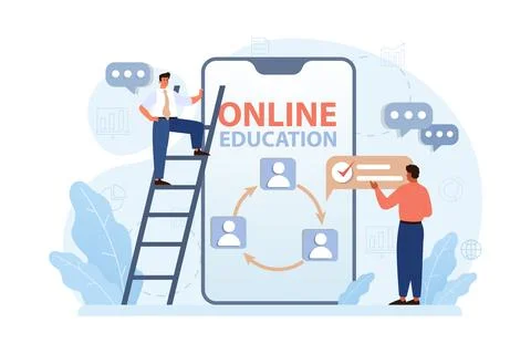 Online education. Character study remotely using internet, online 스톡 일러스트