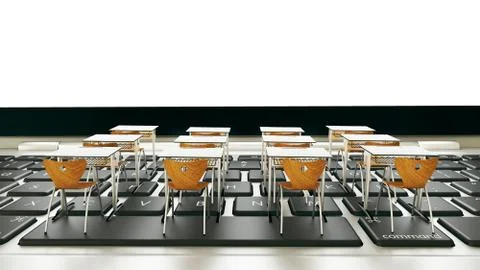 Online education, classroom on computer keyboard realistic 3D rendering Stock Illustration