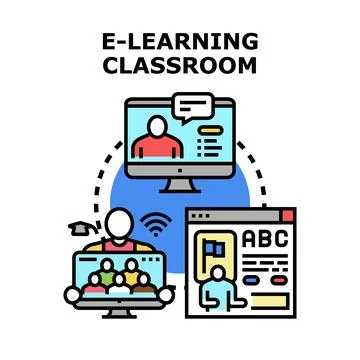 Online education classroom system with remote learning 스톡 일러스트