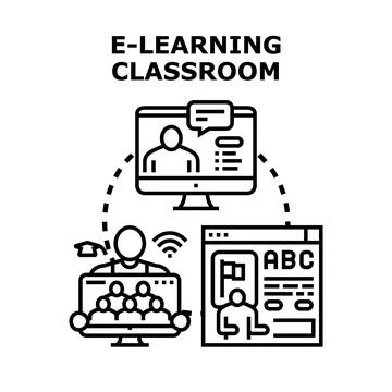 Online education classroom system with remote learning Stock Illustration