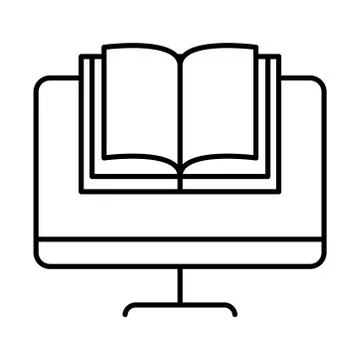 Online education, computer book lesson, website and mobile training courses line Stockillustratie