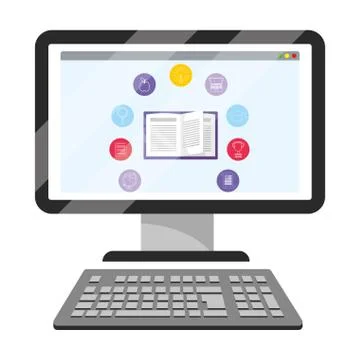 Online education computer cartoon Stockillustratie