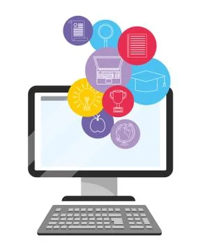 Online education computer cartoon Stockillustratie