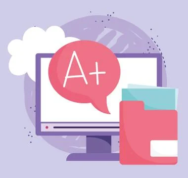 Online education, computer folder file data score high lesson Illustrazione stock