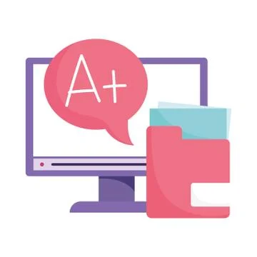 Online education, computer folder file data score high lesson 스톡 일러스트